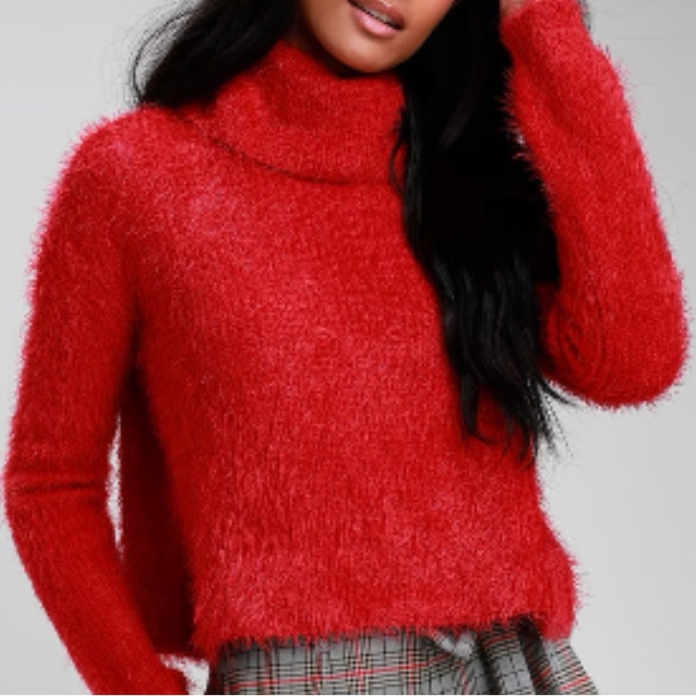 Jack by BB Dakota Red Knit Turtleneck Cropped Sweater